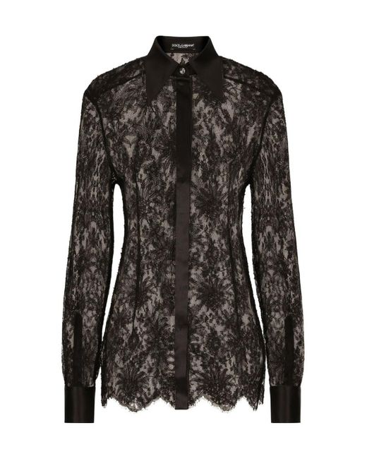 Dolce & Gabbana Black Lace Long-Sleeved Shirt