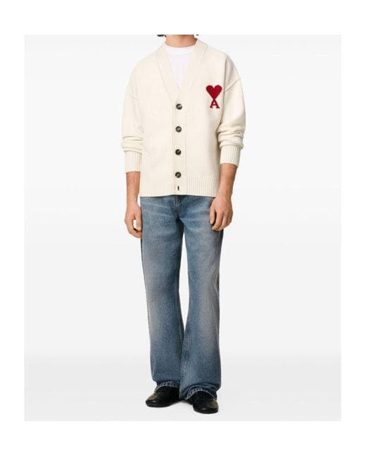 AMI Natural Ami De Coeur V-Neck Cardigan for men