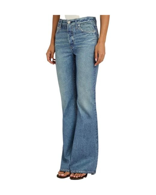 Rag & Bone Blue Denim-Print Flared-Leg Trousers