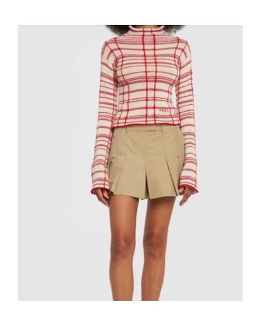 Marni Red Checked Wool Blend Turtleneck Sweater