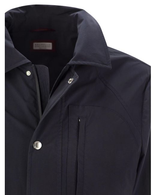Brunello Cucinelli Blue High-Neck Long-Sleeved Jacket for men