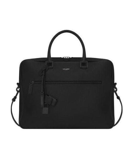 Saint Laurent Black Logo-Stamp Briefcase for men