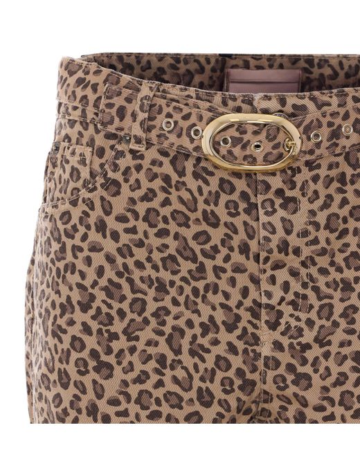 Twinset Brown Animal-Print Belted Shorts
