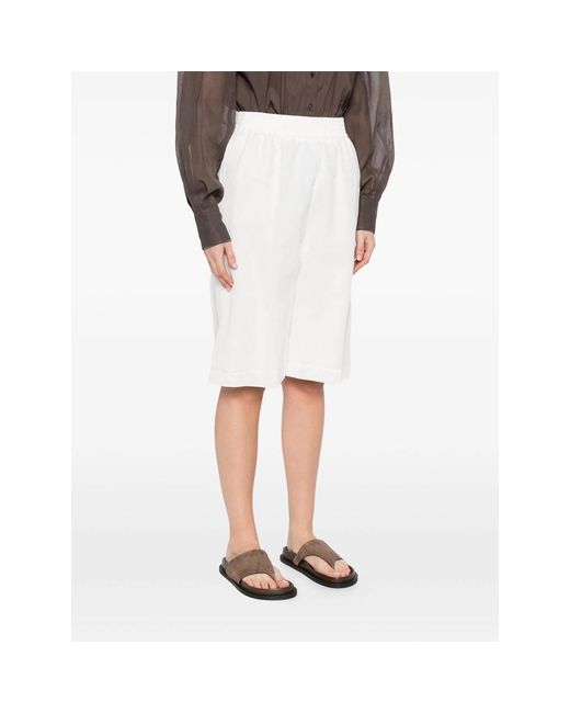 Brunello Cucinelli White Elasticated-Waist Knee-Length Shorts