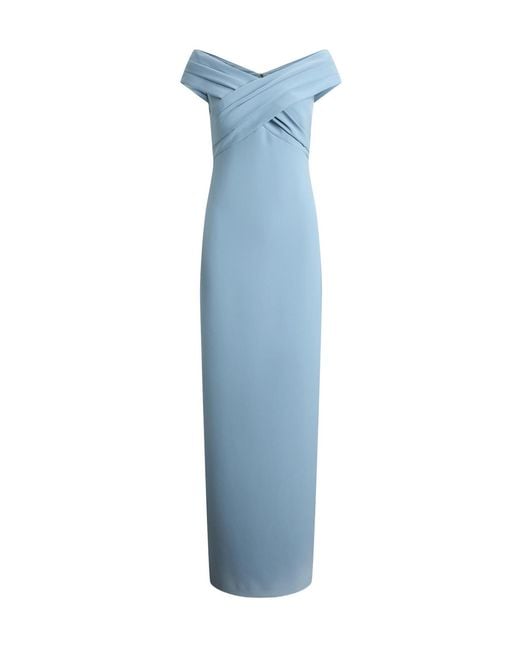 Ralph Lauren Blue Lauren Crepe Off-The-Shoulder Gown
