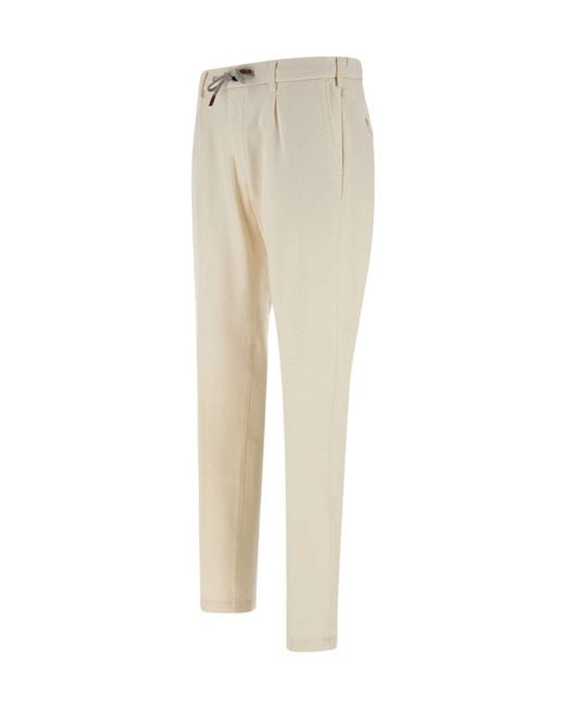 Eleventy Natural Drawstring-Waist Tapered Trousers for men