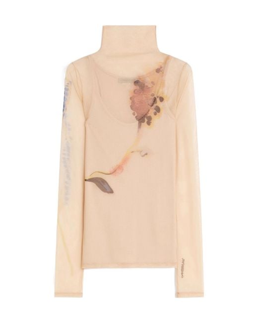 Sportmax Natural Floral Patterned Crewneck Top