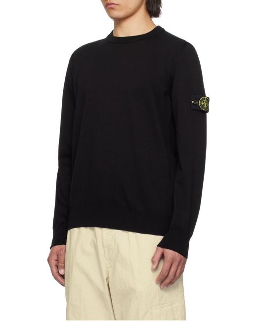Stone Island Black Compass Patch Crewneck Jumper for men