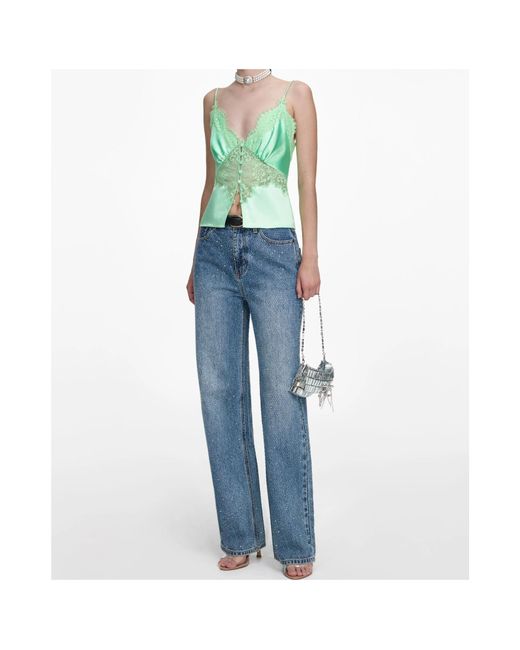 Self-Portrait Blue Embellished Denim Straight Leg Jeans