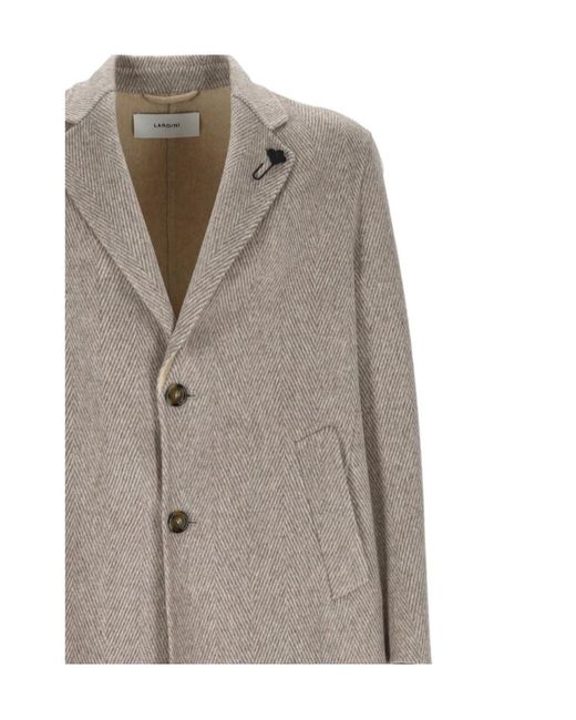 Lardini Gray Herringbone Logo Plaque Coat for men