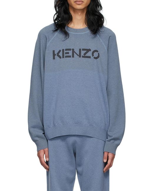 KENZO Blue Two-Tone Logo-Print Sweatshirt for men