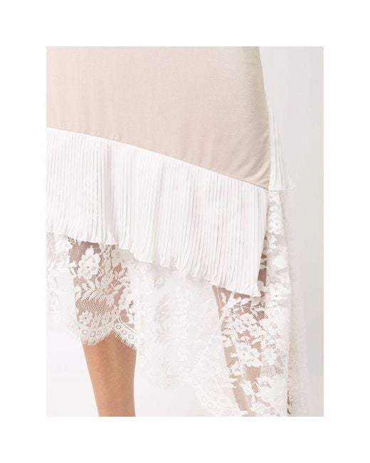 Vetements White Lace-Panelled Asymmetric Slip Dress