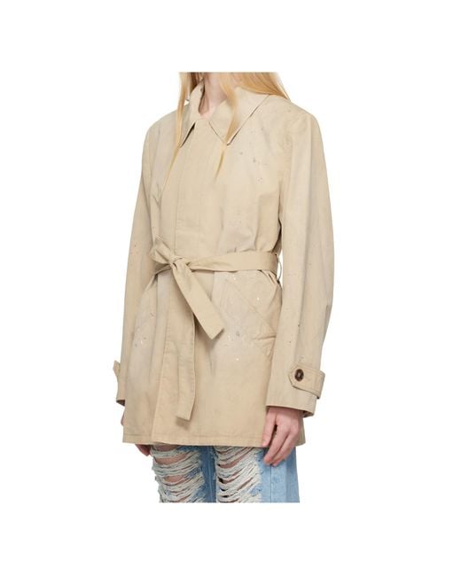 MM6 by Maison Martin Margiela Natural Trench Coat With Paint Splatters