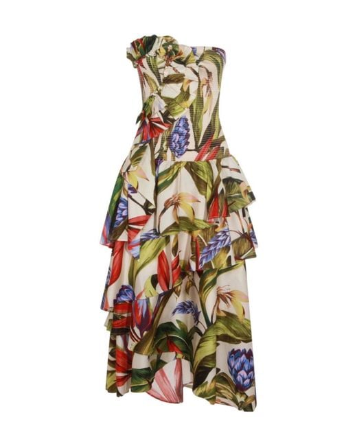 Farm Rio White Florart Ruffled Midi Dress