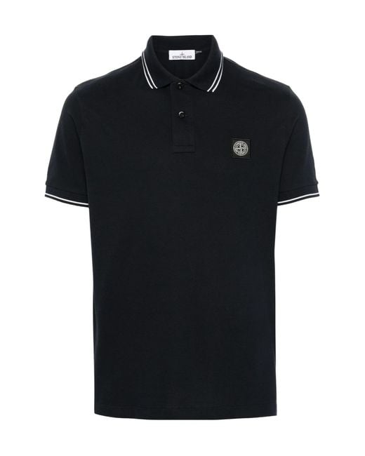 Stone Island Black Logo Patch Short-Sleeved Polo Shirt for men