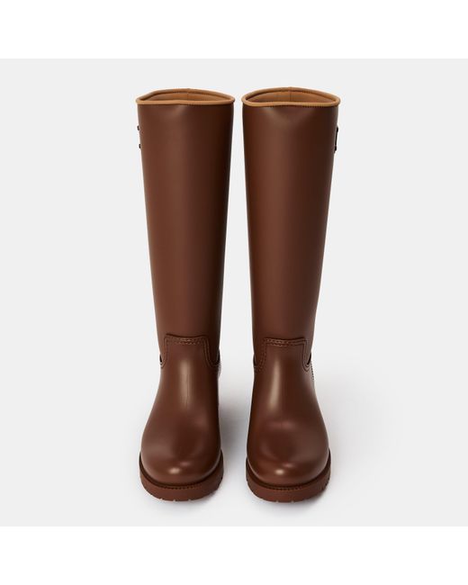 Max Mara Brown Monogram Embossed Knee-High Leather Boots