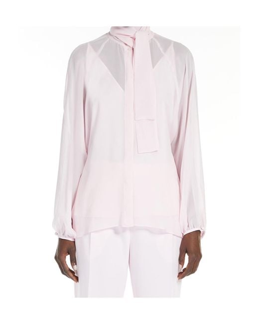 Max Mara Pink Bow Tie Long-Sleeved Shirt