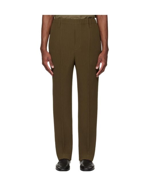 Homme Plissé Issey Miyake Green Homme Plissé Issey Miyake Tuxedo Pleated Pants for men
