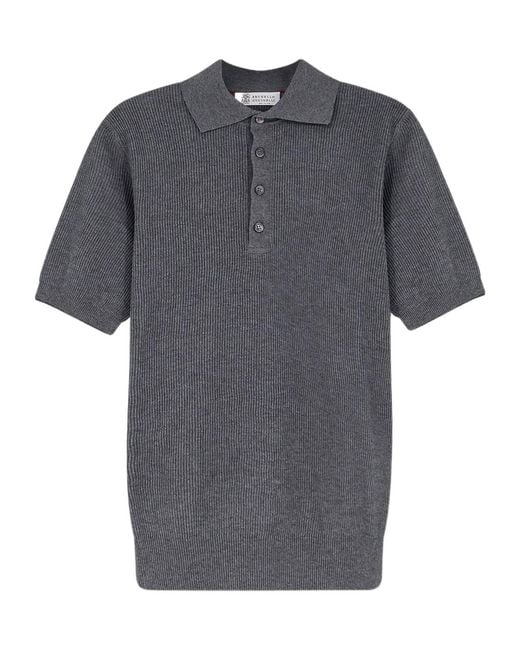 Brunello Cucinelli Gray Short-Sleeved Polo Shirt for men