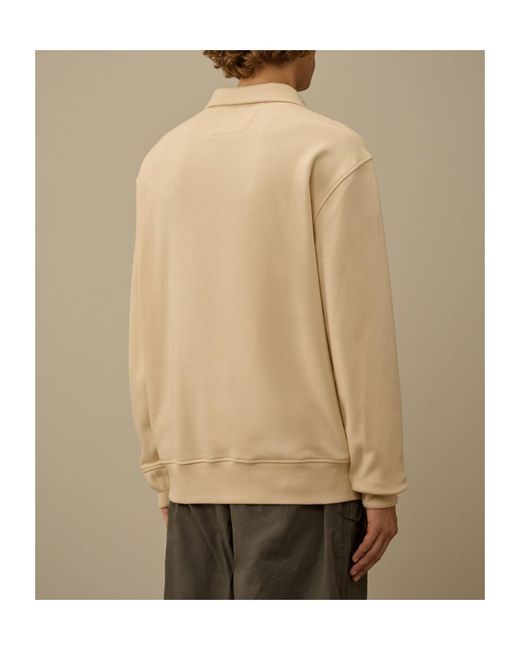 C P Company Natural Diagonal Raised Fleece Half Zip Sweatshirt for men