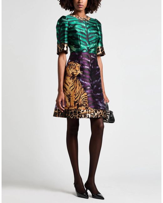 Dolce & Gabbana Green Animal Print Short-Sleeve Dress