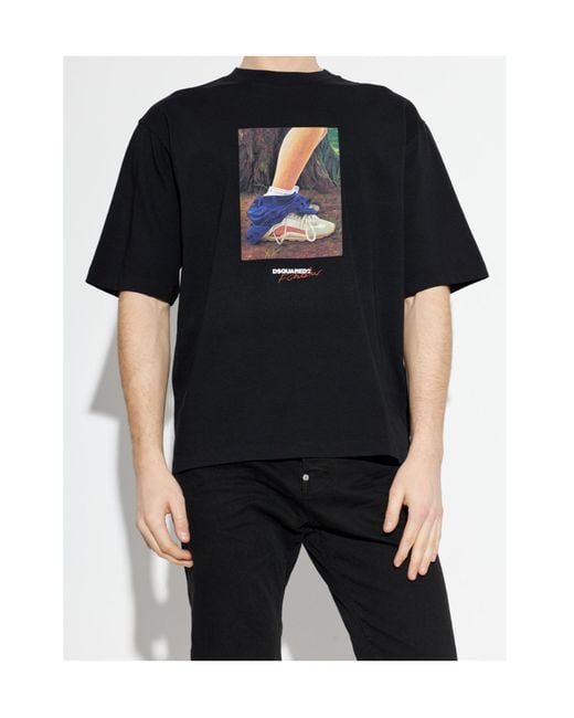 DSquared² Black Graphic Oversized T-Shirt for men