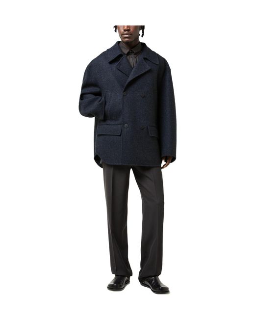 Fendi Blue Double-Breasted Wool Blend Peacoat for men
