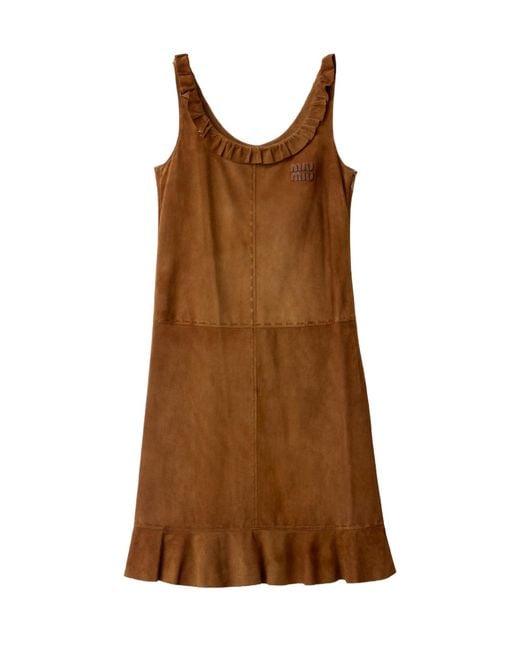 Miu Miu Brown Waxed Suede Dress