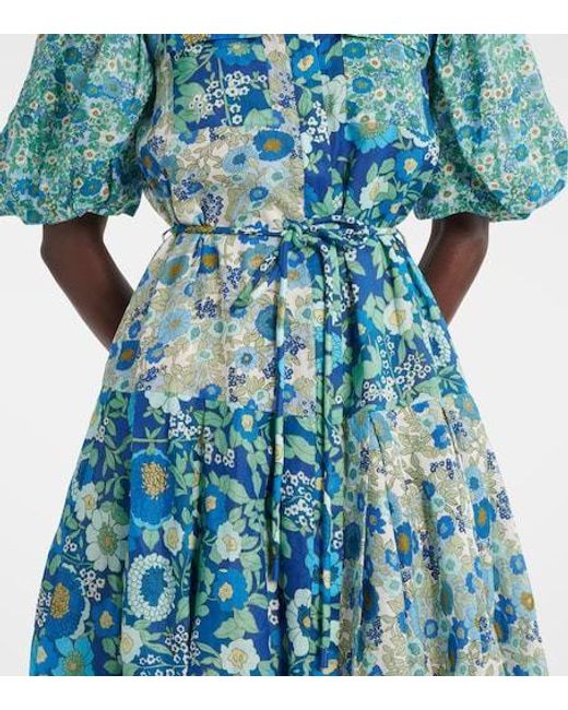 ALÉMAIS Blue Sacha Floral Ramie Shirt Dress