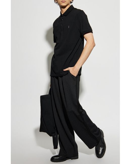 AllSaints Black Signature Embroidered Polo Shirt for men