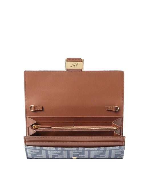 Fendi Gray Continental With Chain Baguette Wallet