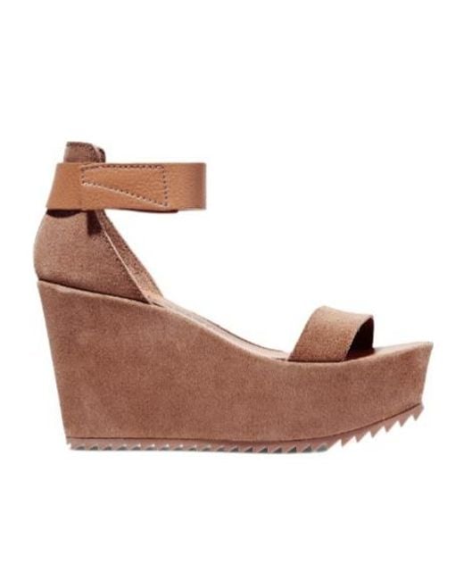 Pedro Garcia Brown Suede-Textured Leather Wedge Sandals
