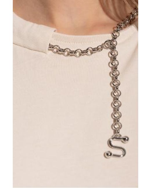 Sportmax Natural Chain-Embellished Cotton T-Shirt