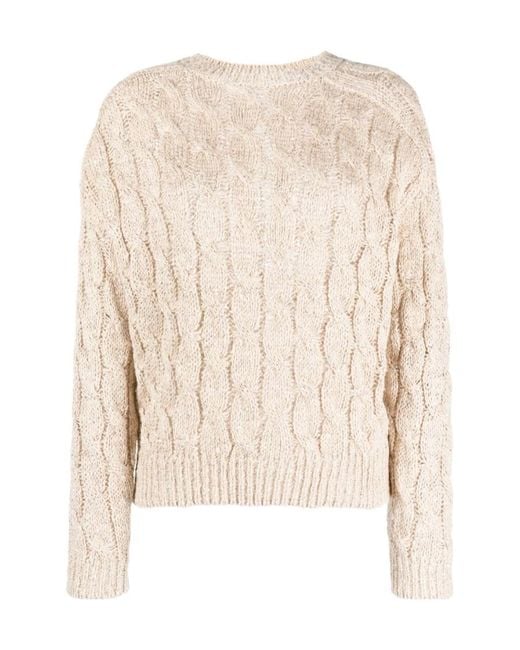 Brunello Cucinelli Natural Sequin-Embellished Cable-Knit Jumper