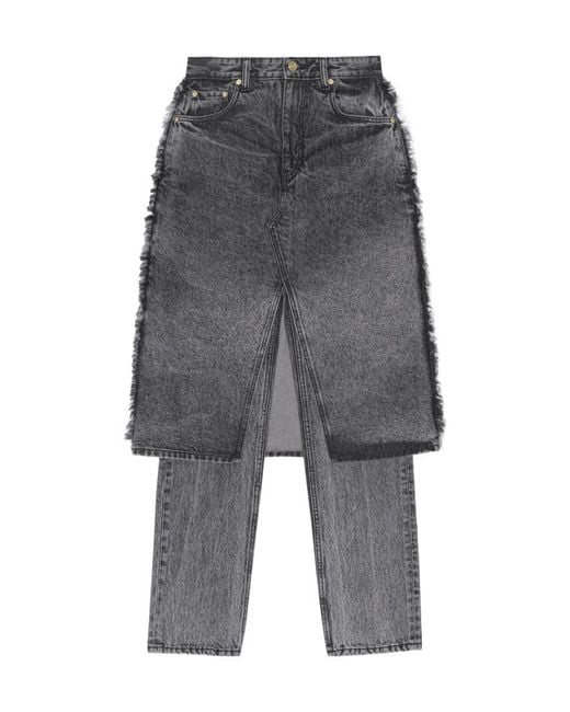 Ganni Gray Snow Washed Denim Skirt Jeans