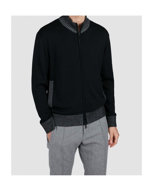 Paul & Shark Black Wool Zip-Up Sweater for men