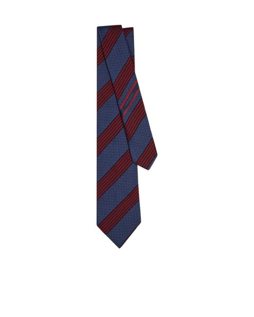 Ferragamo Blue Regimental Gancini Silk Jacquard Tie for men