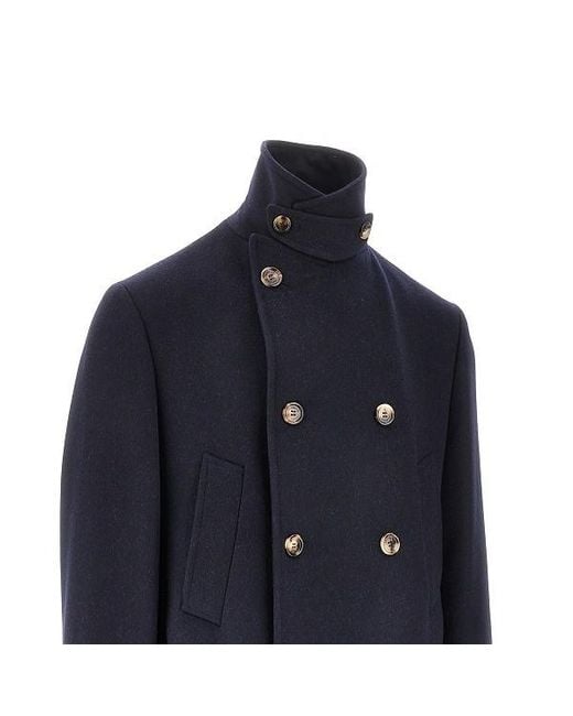 Brunello Cucinelli Blue Double-Breasted Long-Sleeved Coat for men