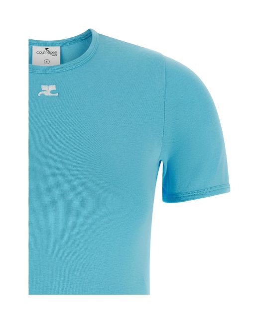 Courreges Blue Courrèges Signature Logo Crewneck T-Shirt