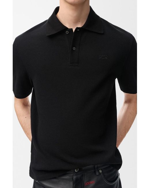 Loewe Black Anagram-Embroidered Polo Shirt for men