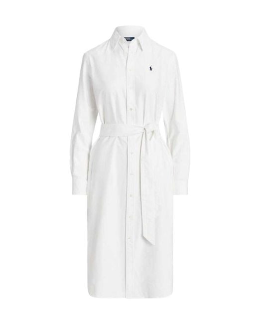 Polo Ralph Lauren White Belted Oxford Shirtdress