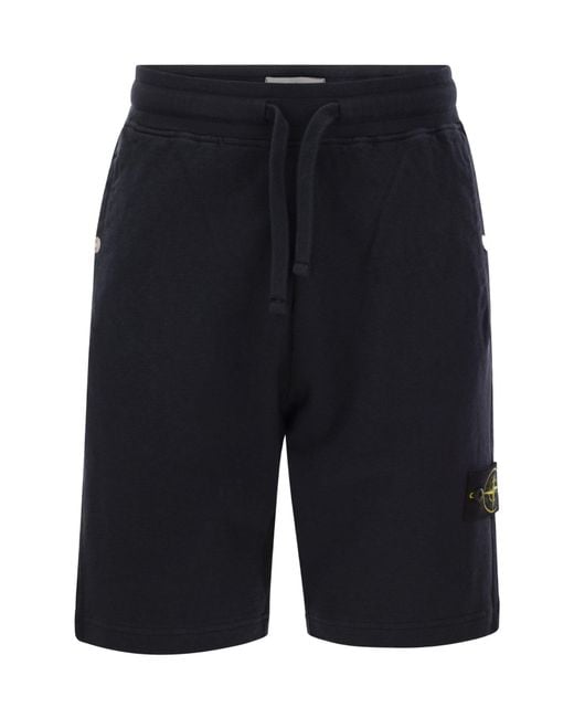Stone Island Blue Logo Patch Drawstring Bermuda Shorts for men
