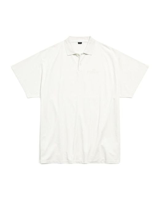 Balenciaga White Logo Embroidered Polo Shirt for men