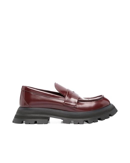 McQueen Brown Ridged-Sole Leather Loafers