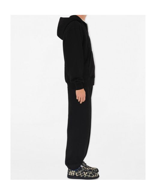 Burberry Black Ekd Motif Zip-Up Drawstring Hoodie for men