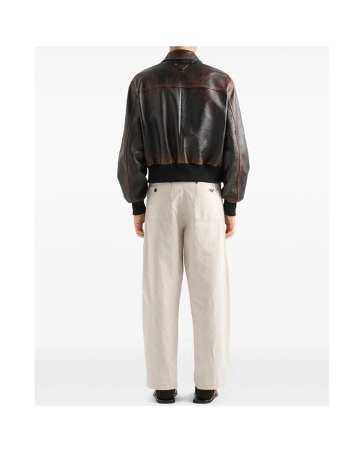 Prada White Chambray Triangle-Logo Pants for men