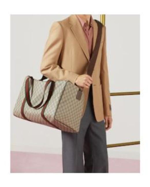 Gucci Brown Medium Duffle Bag With Web, Gg Canvas for men