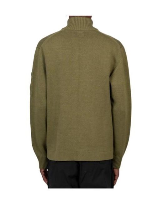 C P Company Green Zip-Up High Neck Cardigan for men