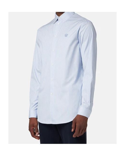 Versace Blue Striped Poplin Slim Shirt for men