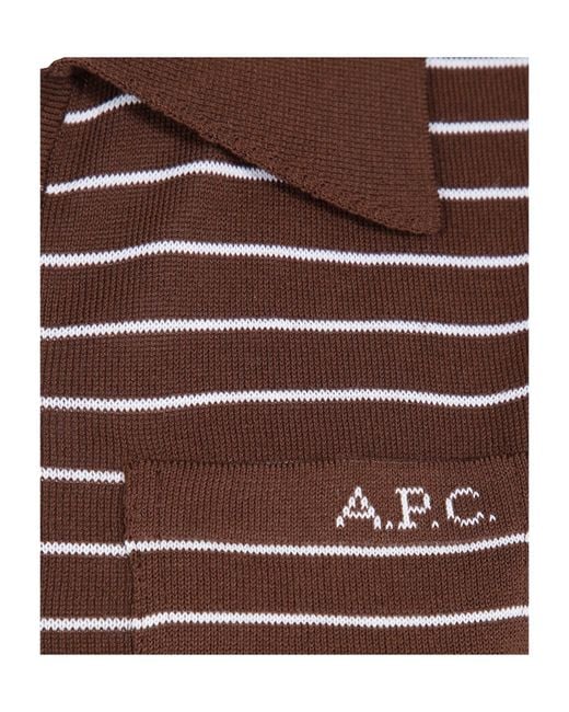 A.P.C. Brown Aline Striped Knit Polo Top